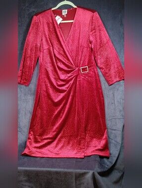 Anne Klein Bright Red Knit Dress. Sparkly!